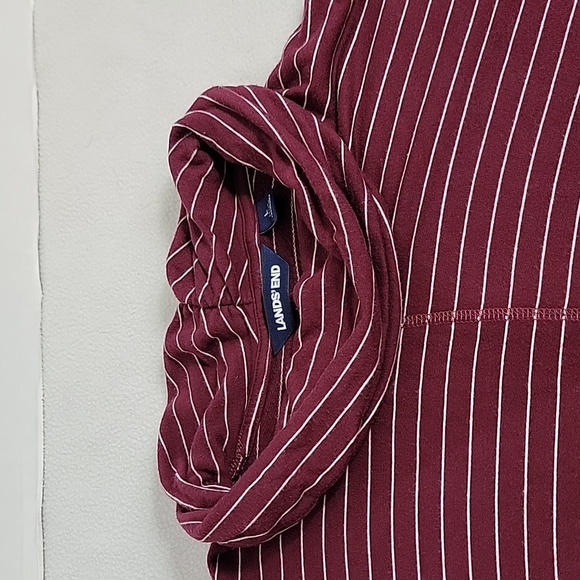 Lands' End Women's Maroon White Striped Short Sleeve Turtleneck Top,  L 14-16 - Picture 4 of 8